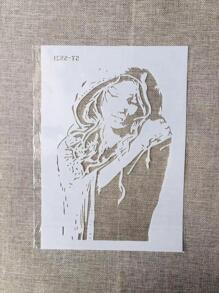 1pc White Plastic A4 Raincoat Girl Drawing Template - White - View 2