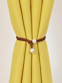 1入組人造珍珠裝飾窗簾綁帶 - 咖啡棕 - 查看 1