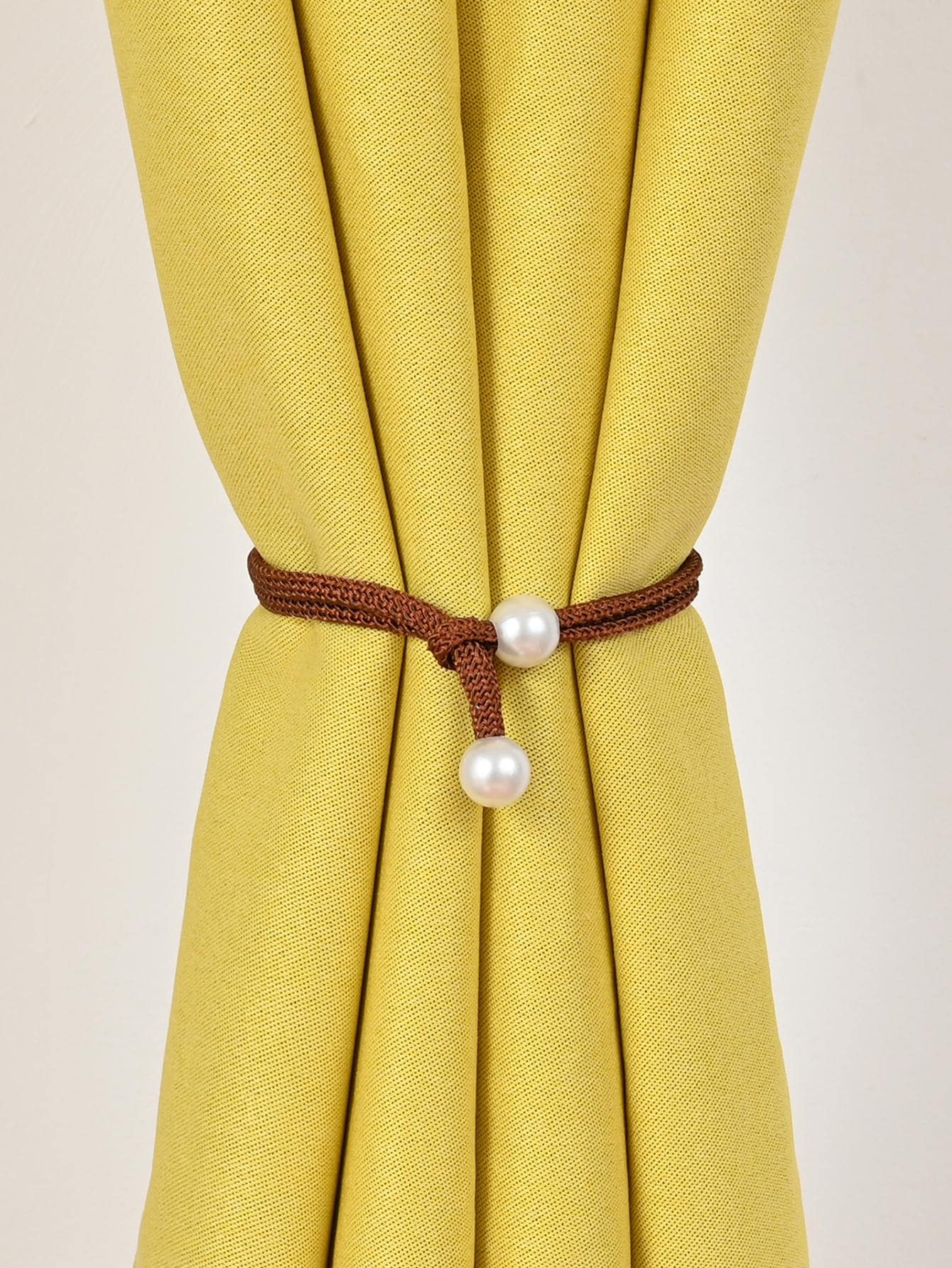 1入組人造珍珠裝飾窗簾綁帶 - 咖啡棕 - 查看 1