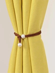 1入組人造珍珠裝飾窗簾綁帶 - 咖啡棕 - 查看 2