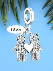 HuooNew Cubic Zirconia Couple Sterling Silver Pendant - Silver - View 3