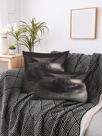 1入組貓印花靠墊套，無填充物，現代梭織面料抱枕套，適用於沙發、沙發