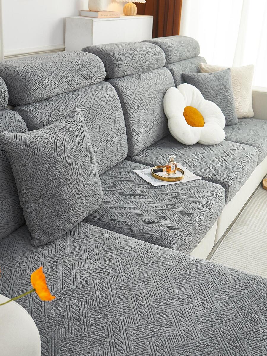 1入組提花彈性沙發座套 - 深灰色 - 查看 1