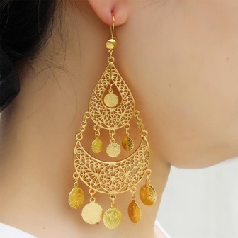1pair Bohemian Hollow Out Water Drop Design Dangle Earrings For Women For Festival