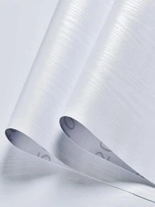 1 Roll Thickened White Wood Grain Pattern Vinyl Self-Adhesive Wallpaper, Waterproof & Oil-Proof, Easily Removable For Home Decoration, Living Room, Dorm Room, Countertop - White - View 6