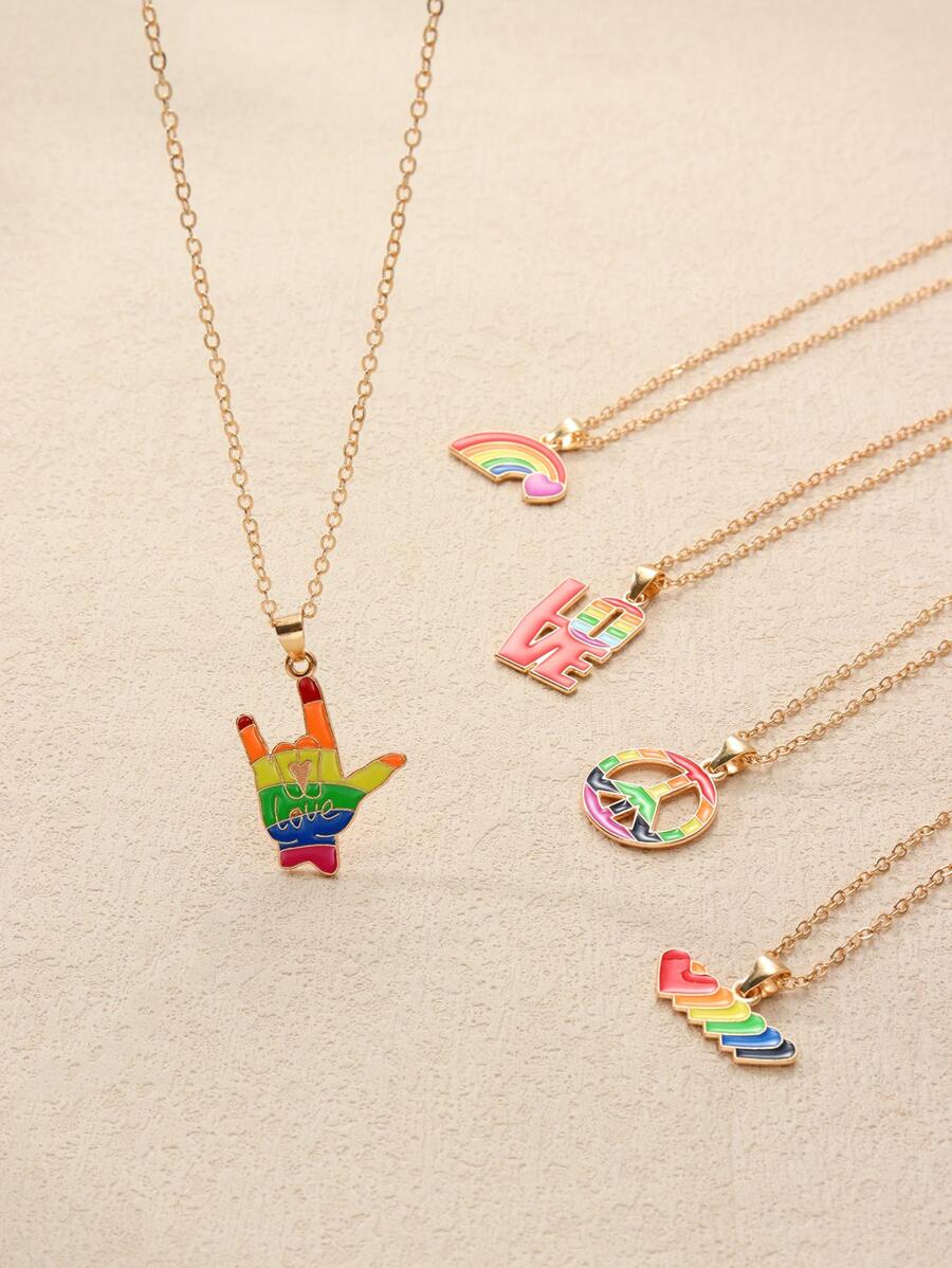 5 cái/bộ Mô hình sọc cầu vồng Vòng cổ mặt dây chuyền - Nhiều màu - Xem 1