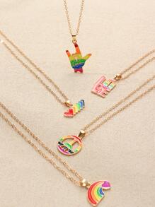 5 cái/bộ Mô hình sọc cầu vồng Vòng cổ mặt dây chuyền - Nhiều màu - Xem 2