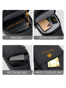 Men Crossbody Shoulder Chest Bag Sling Backpack With USB Port Sling Bag Sport Bag For High School University Student For Travel College School College Bag Fathers Day Gifts Summer Dad Freshman For Books Back To School Multi-Functional Dorm Halloween Gifts For Men Fall Christmas Scream Men Bag Belt Bag Travel Bag Sling Bag For Men Winter Christmas Gifts Fanny Pack Bum Bag Outdoor Thanksgiving Holiday Storage Bag Messenger Bag Shoulder Bag Rider Bag - Black - View 8