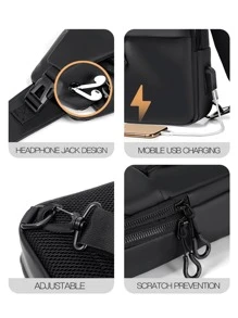 Men Crossbody Shoulder Chest Bag Sling Backpack With USB Port Sling Bag Sport Bag For High School University Student For Travel College School College Bag Fathers Day Gifts Summer Dad Freshman For Books Back To School Multi-Functional Dorm Halloween Gifts For Men Fall Christmas Scream Men Bag Belt Bag Travel Bag Sling Bag For Men Winter Christmas Gifts Fanny Pack Bum Bag Outdoor Thanksgiving Holiday Storage Bag Messenger Bag Shoulder Bag Rider Bag - Black - View 9