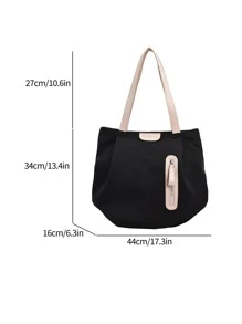 MOBAOFANG 字母貼飾單肩托特包大容量 - 黑色 - 查看 9