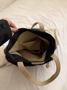 MOBAOFANG 字母貼飾單肩托特包大容量 - 黑色 - 查看 8