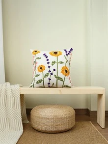 1入組向日葵刺繡織物靠墊套裝飾 - 彩色 - 查看 6