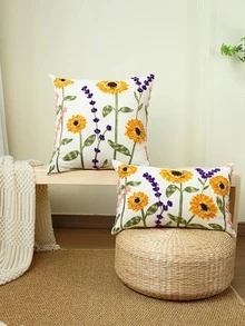 1入組向日葵刺繡織物靠墊套裝飾 - 彩色 - 查看 3