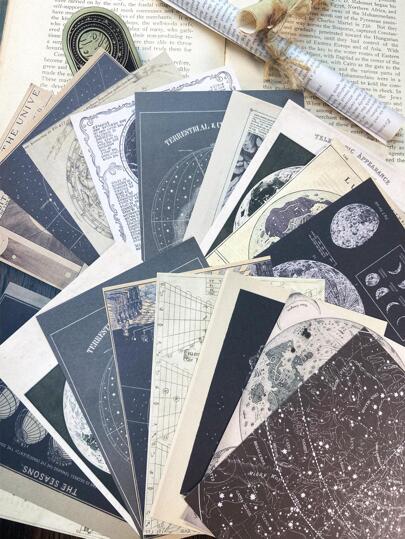 60 pezzi Carta artigianale decorativa con modello pianeta materiale vintage multiuso per DIY conto a mano