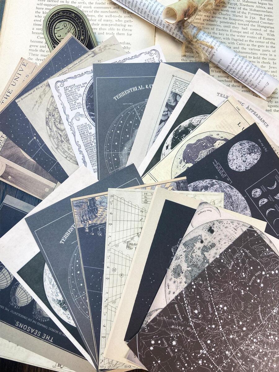 60pcs Planet Pattern Material Paper, Vintage Multi-Purpose Decorative Craft Paper For DIY Craft, Hand Account Back To School - Multicolor - View 1