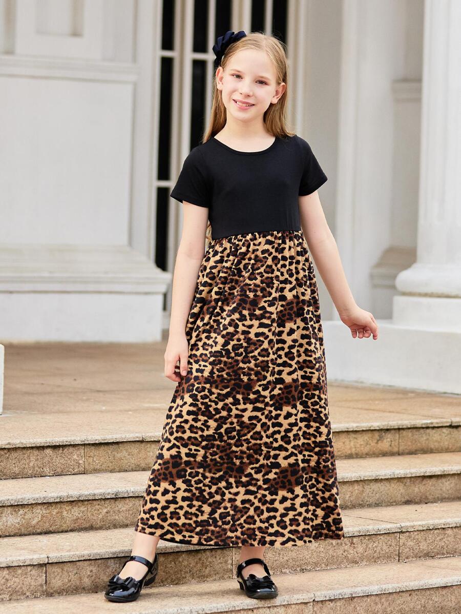 Tween Girl Leopard Print A Line Dress - Multicolor - View 1