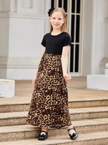 Tween Girl Leopard Print A Line Dress - Multicolor - View 3
