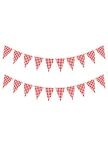 1pc Plaid Pattern Decorative Pull Flag - Red - View 1