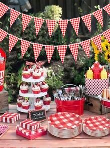 1pc Plaid Pattern Decorative Pull Flag - Red - View 3