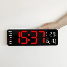 13-inch Led Digital Alarm Clock Time Date Temperature Week Display Wall-mounted Electronic Wall Clock - Red - View 2