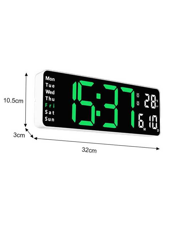 13inch Led Digital Alarm Clock Time Date Temperature Week Display Wallmounted Electronic Wall