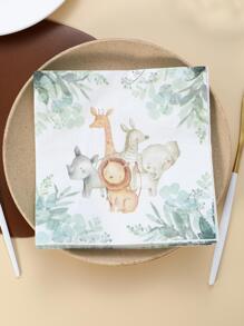 20 片木质一次性餐巾，可爱卡通动物图案纸质餐巾，适用于派对、餐厅、圣诞节 - 彩色 - 查看 2