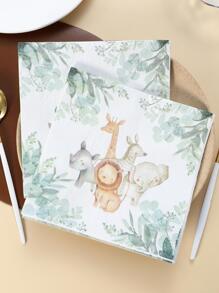 20 片木质一次性餐巾，可爱卡通动物图案纸质餐巾，适用于派对、餐厅、圣诞节 - 彩色 - 查看 1