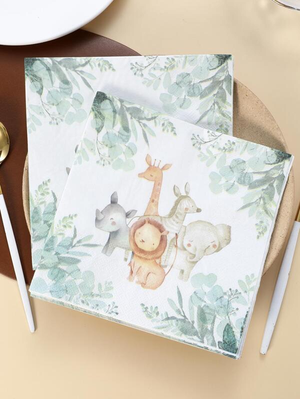 20pcs Wood Disposable Napkin, Cute Cartoon Animal Pattern Paper Dinner Napkin For Party, Restaurant,Christmas