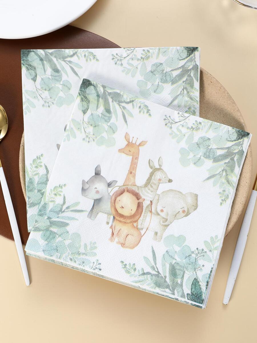 20 片木质一次性餐巾，可爱卡通动物图案纸质餐巾，适用于派对、餐厅、圣诞节 - 彩色 - 查看 1