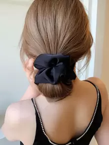 1件装女士纯色时尚发圈，可用于头发装饰、休闲发绳、马尾辫发圈、橡皮筋发圈、发绳、弹性发圈、发饰、头饰 - 黑色 - 查看 3