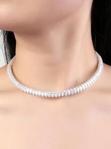 1pc Luxury Fashion Sparkling Rhinestone Collar Necklace Suitable For Women, Bride, Wedding, Festival, Daily Wear - Silver - View 1