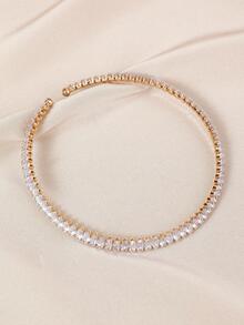 1pc Luxury Fashion Sparkling Rhinestone Collar Necklace Suitable For Women, Bride, Wedding, Festival, Daily Wear - Silver - View 3