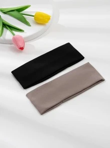 2条装纯色发带，适合返校季休闲头巾发带/吸汗带，秋冬季女士度假造型发饰，优雅围巾/头巾，柔软头巾