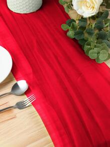 1pc 2M Solid Color Background Cloth, Modern Organza Outdoor Party Decor Chair Decoration Bridal Banner For Wedding, Birthday Party - Red - View 3