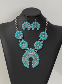 3pcs/set Turquoise Decor Jewelry Set - Blue - View 3