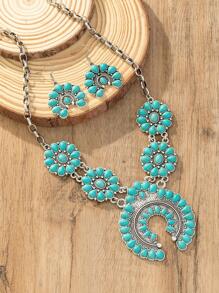 3pcs/set Turquoise Decor Jewelry Set - Blue - View 2