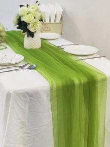 1入組2m素色背景布,現代歐根紗戶外派對裝飾椅子裝飾婚禮橫幅適合婚禮,生日派對 - 綠色 - 查看 2