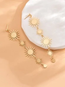 1對時尚向日葵設計懸垂耳環適合女士適用於日常通勤 - 金黃色 - 查看 3
