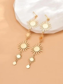 1對時尚向日葵設計懸垂耳環適合女士適用於日常通勤 - 金黃色 - 查看 4