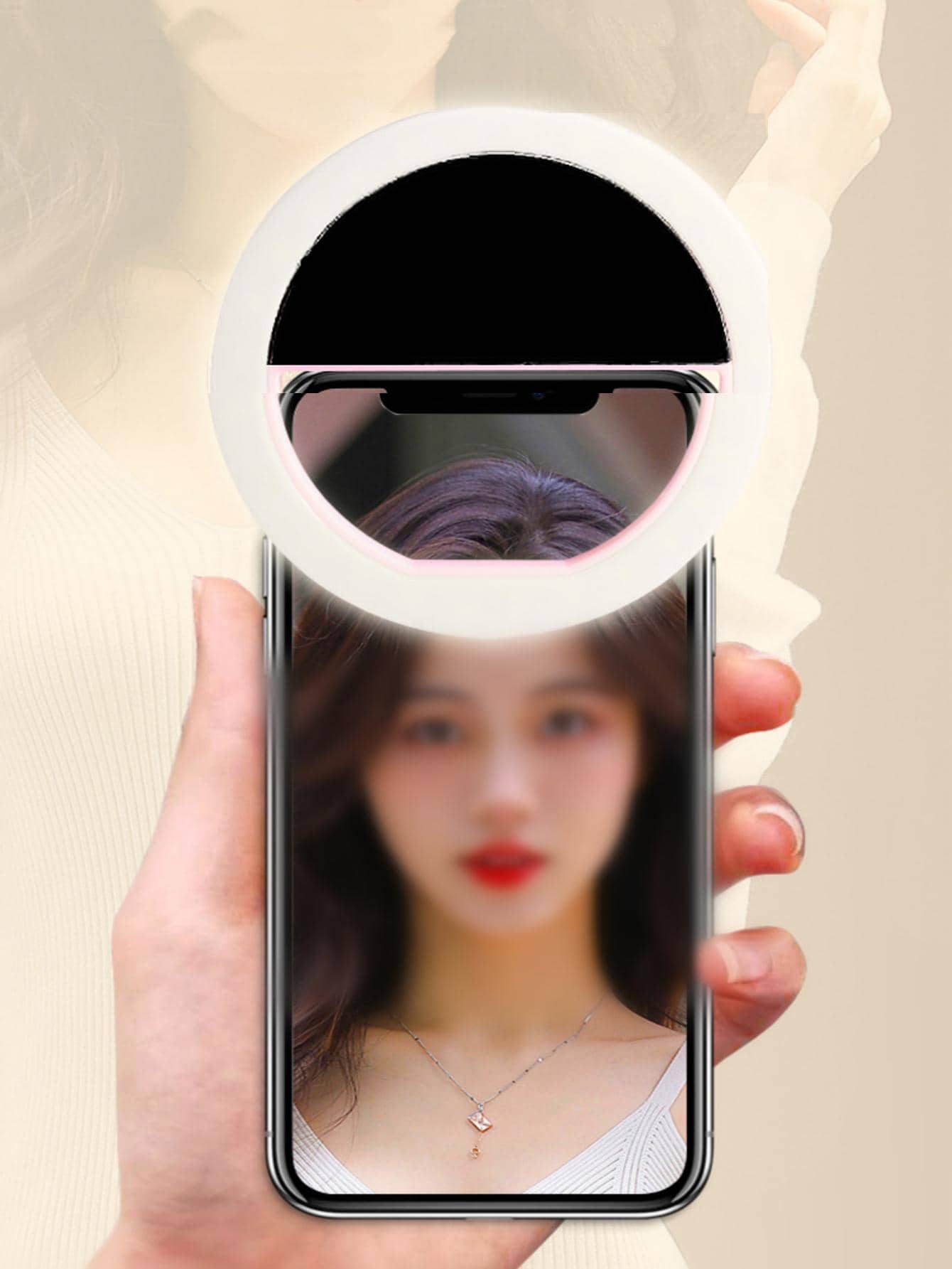 1pc Plastic Fill Light, Modern White Light Round Clip-on Selfie Light For Home - Black - View 1