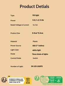 1pc Plastic Fill Light, Modern White Light Round Clip-on Selfie Light For Home - Black - View 9