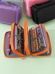 1 Đồng Màu Túi Đựng Văn Phòng Phẩm Đơn Giản Nhiều Lớp Di Động Công Suất Lớn Túi Đựng Bút Cho Học Sinh Bút Người Tổ Chức - Hồng - Xem 3