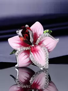 1 件迷人方晶锆石装饰花形戒指，适合女士宴会情人节、妈妈、母亲、母亲节、礼物 - 銀色 - 查看 1