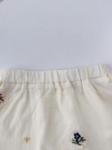 Bộ thời trang bé gái Thêu Hoa Giải trí - trắng - Xem 7