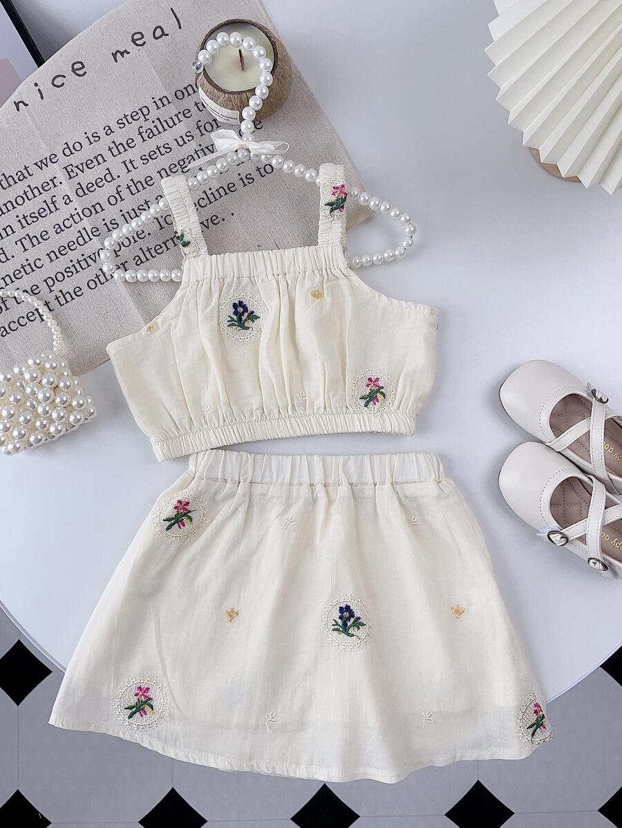 Bộ thời trang bé gái Thêu Hoa Giải trí - trắng - Xem 1