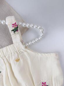 Bộ thời trang bé gái Thêu Hoa Giải trí - trắng - Xem 4