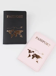 Couples Travel Gold Foil Passport Holder Set 2pcs - Multicolor - View 7