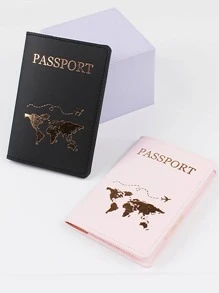Couples Travel Gold Foil Passport Holder Set 2pcs - Multicolor - View 2