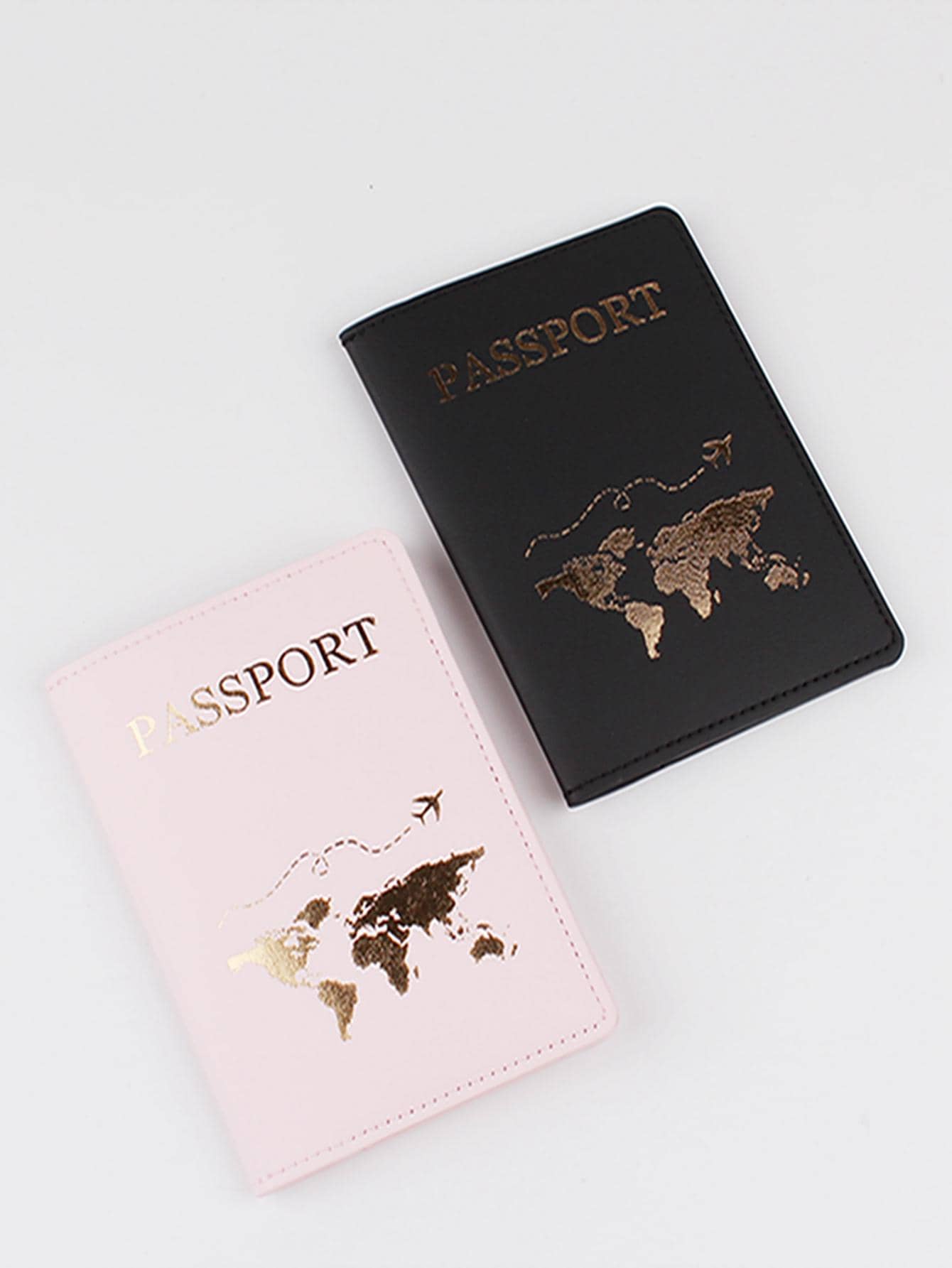 Couples Travel Gold Foil Passport Holder Set 2pcs - Multicolor - View 1