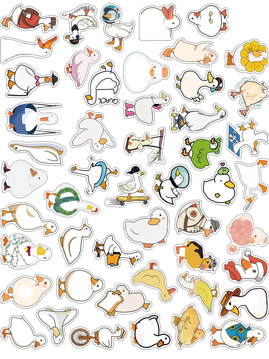 50pcs Cartoon Duck Pattern Assorted Sticker, Cute Multi-purpose Decorative Sticker For DIY Craft, Hand Account Decoration - Multicolor - View 1